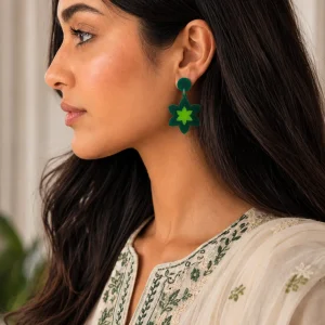 Green Floral Drop Earrings Green Floral Drop Earrings