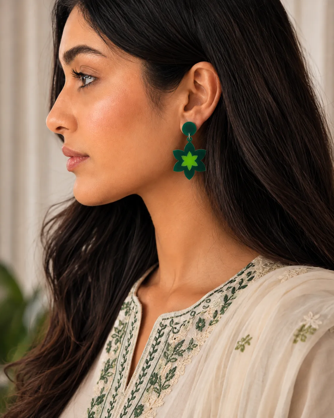 Green Floral Drop Earrings Green Floral Drop Earrings