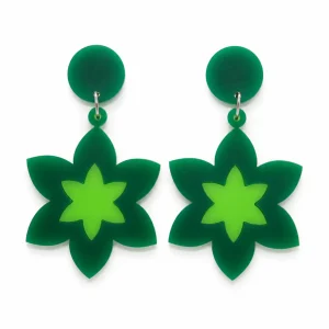 Green Floral Drop Earrings