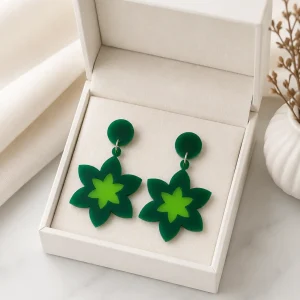 Green Floral Drop Earrings Green Floral Drop Earrings