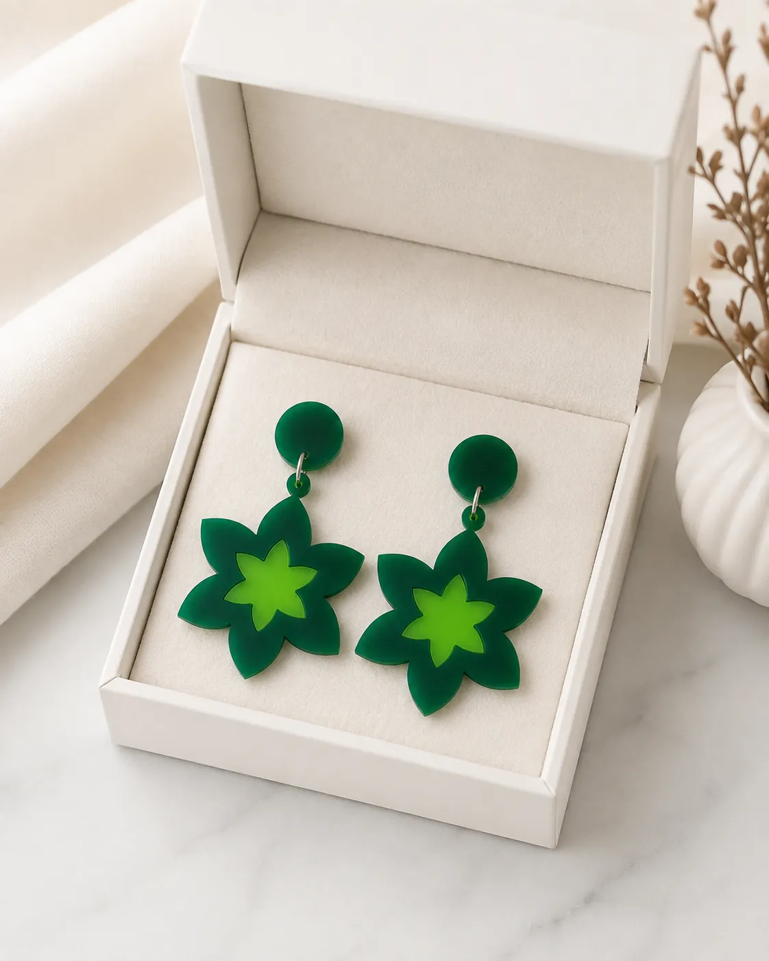 Green Floral Drop Earrings Green Floral Drop Earrings