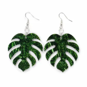 Monstera Leaf Acrylic Dangle Earrings