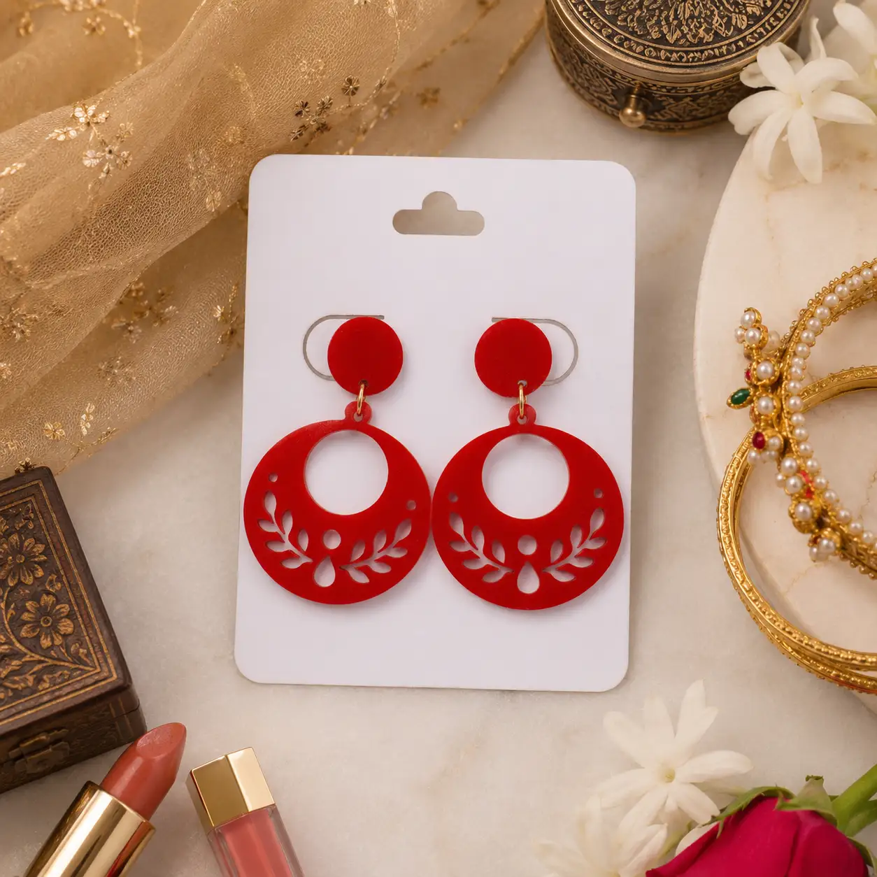 Scarlet Blossom Floral Acrylic Earrings Scarlet Blossom Floral Acrylic Earrings