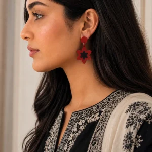 Red Floral Drop Earrings