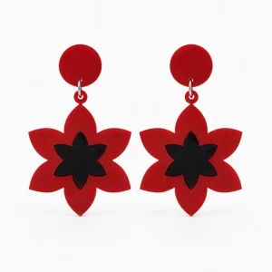 Red Floral Drop Earrings