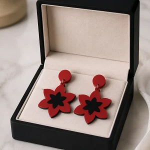 Red Floral Drop Earrings