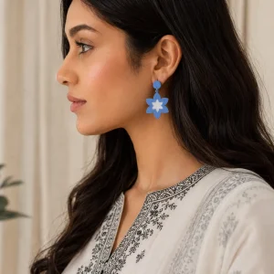 Blue Floral Drop Earrings