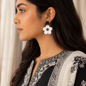 Black and White Daisy Earrings