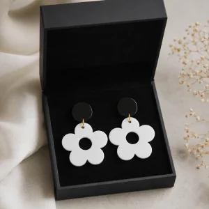 Black and White Daisy Earrings