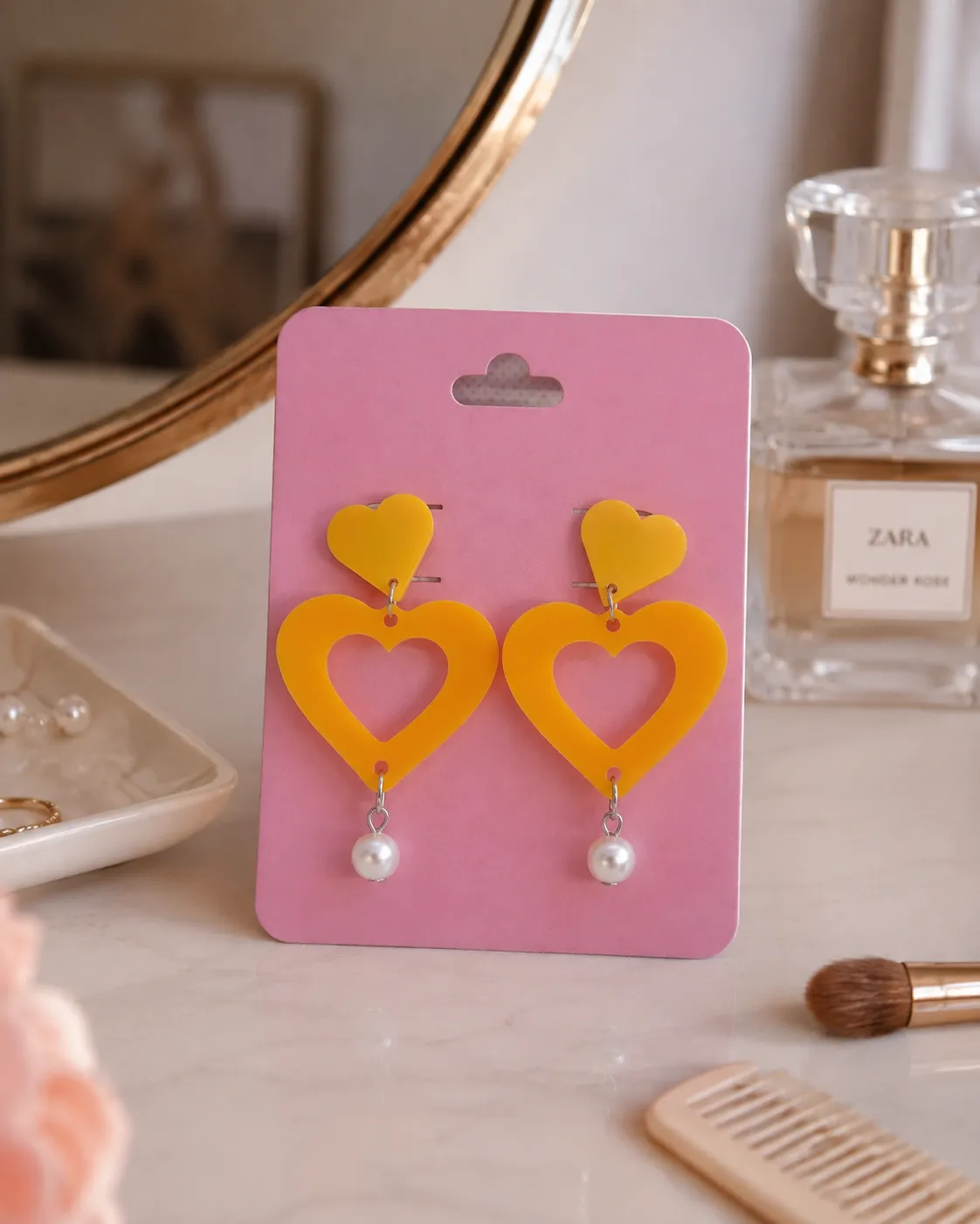 Golden Love Acrylic Earrings Golden Love Acrylic Earrings